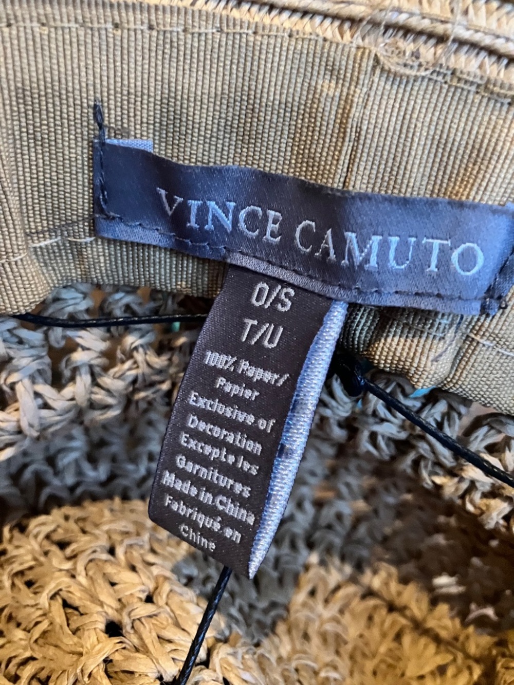 VINCE CAMUTO Straw Hat Coastal Cowgirl Blue Beaded Band Packable - Picture 5 of 8